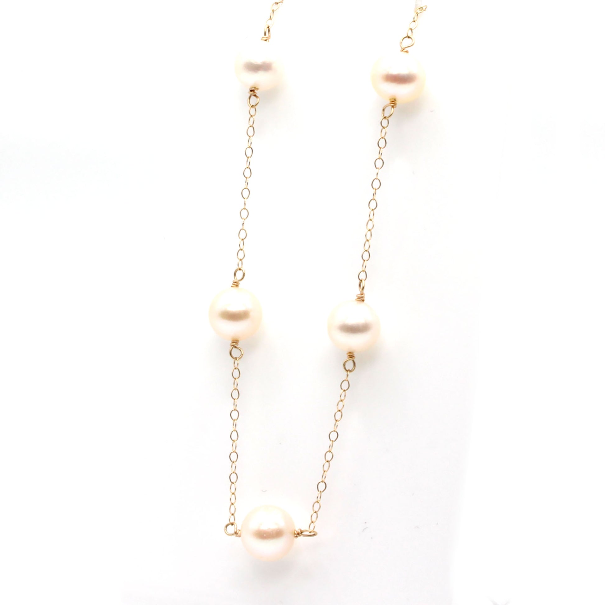 14k Yellow Gold Pearl Chain Necklace 17 Inches