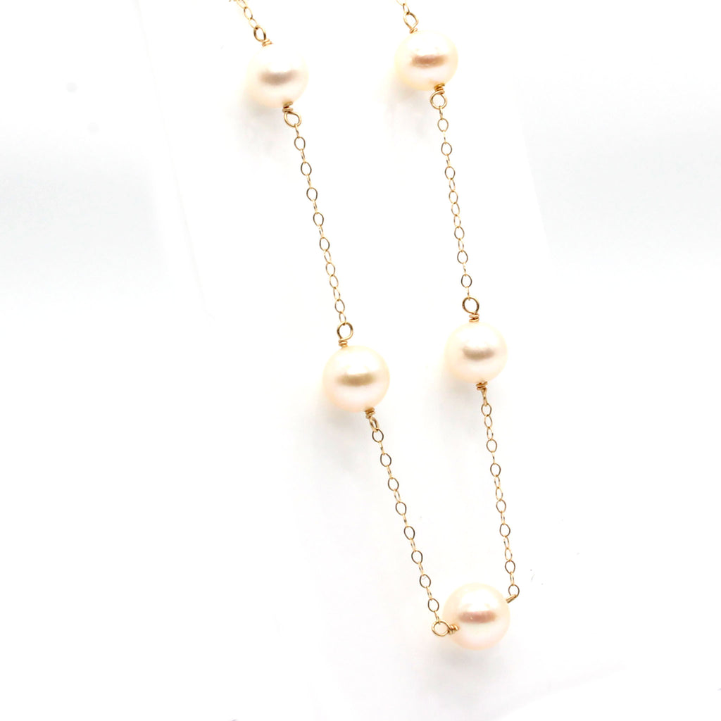 14k Yellow Gold Pearl Chain Necklace 17 Inches