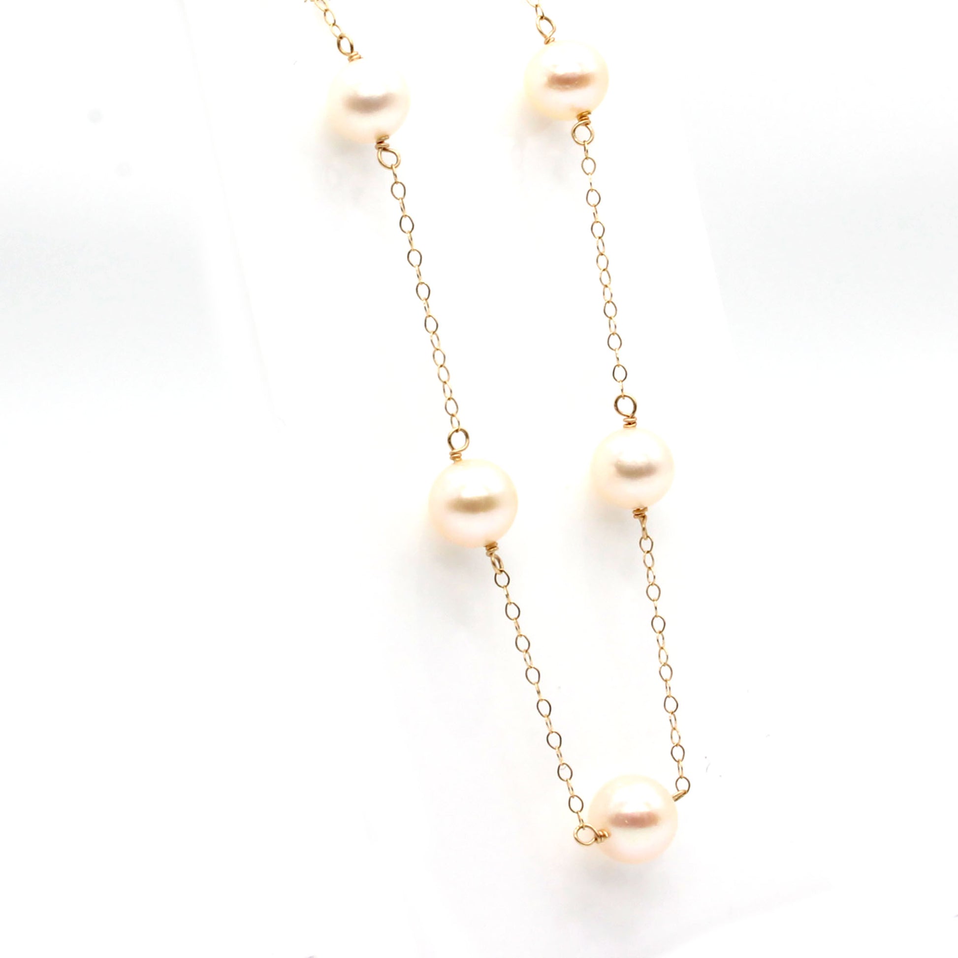14k Yellow Gold Pearl Chain Necklace 17 Inches
