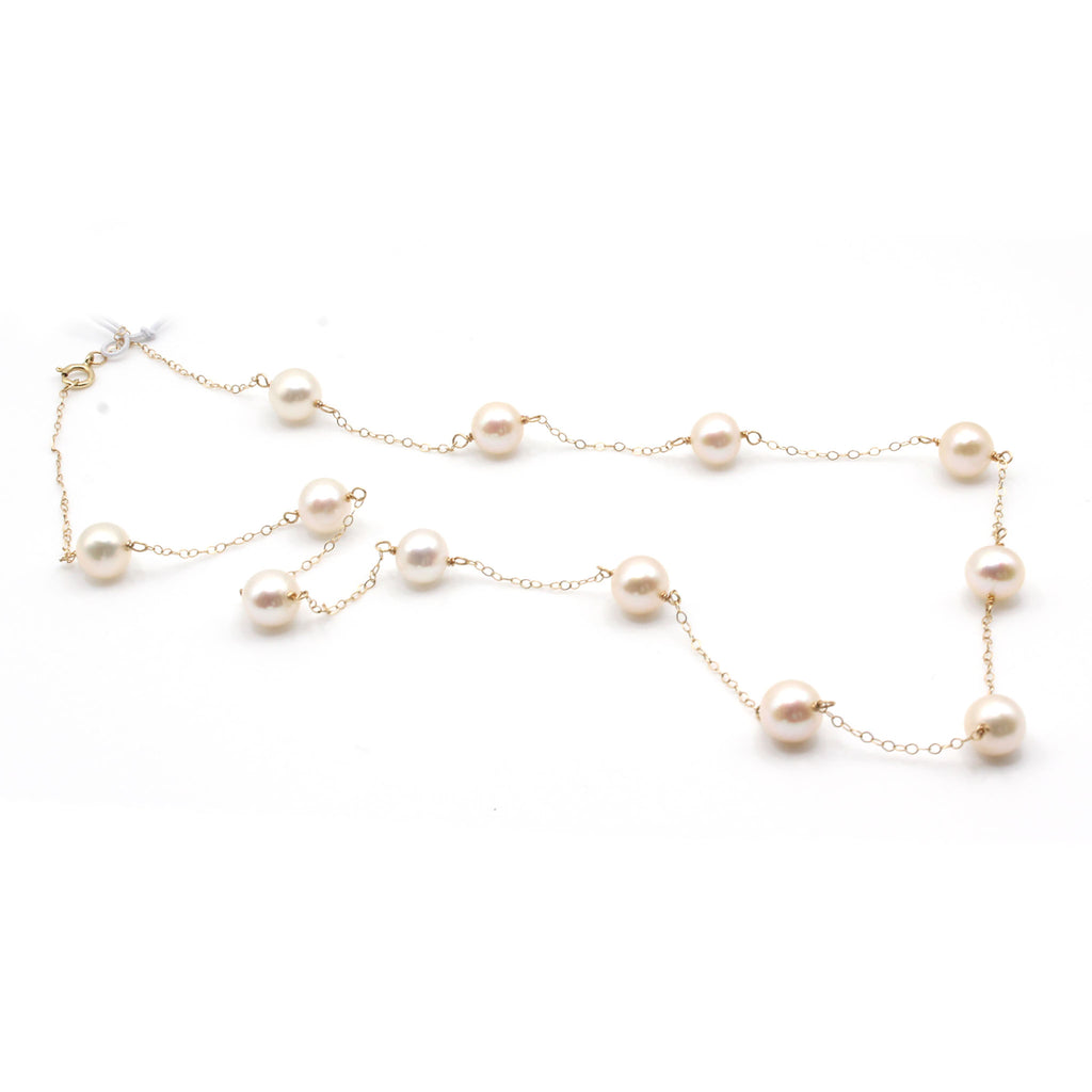 14k Yellow Gold Pearl Chain Necklace 17 Inches