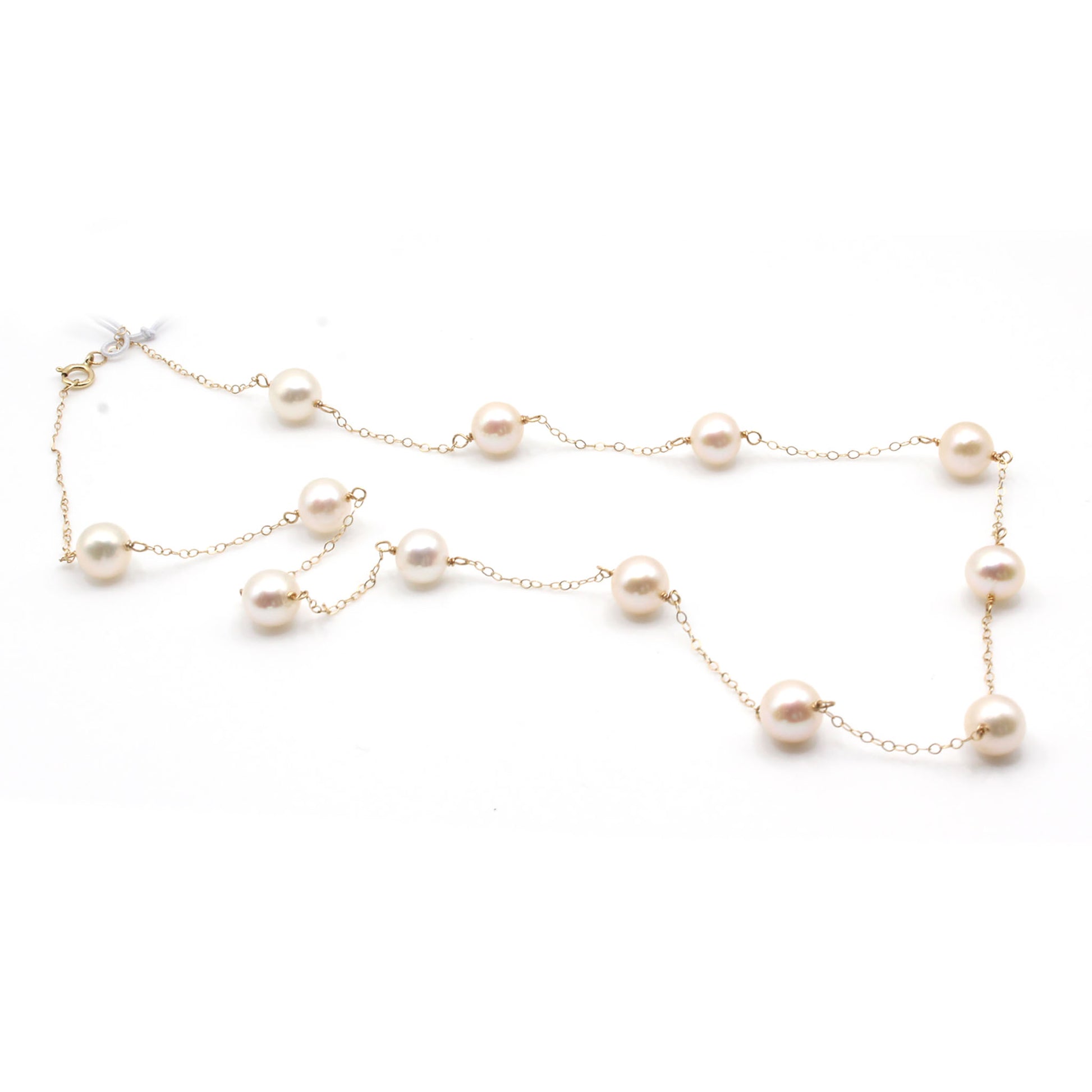 14k Yellow Gold Pearl Chain Necklace 17 Inches