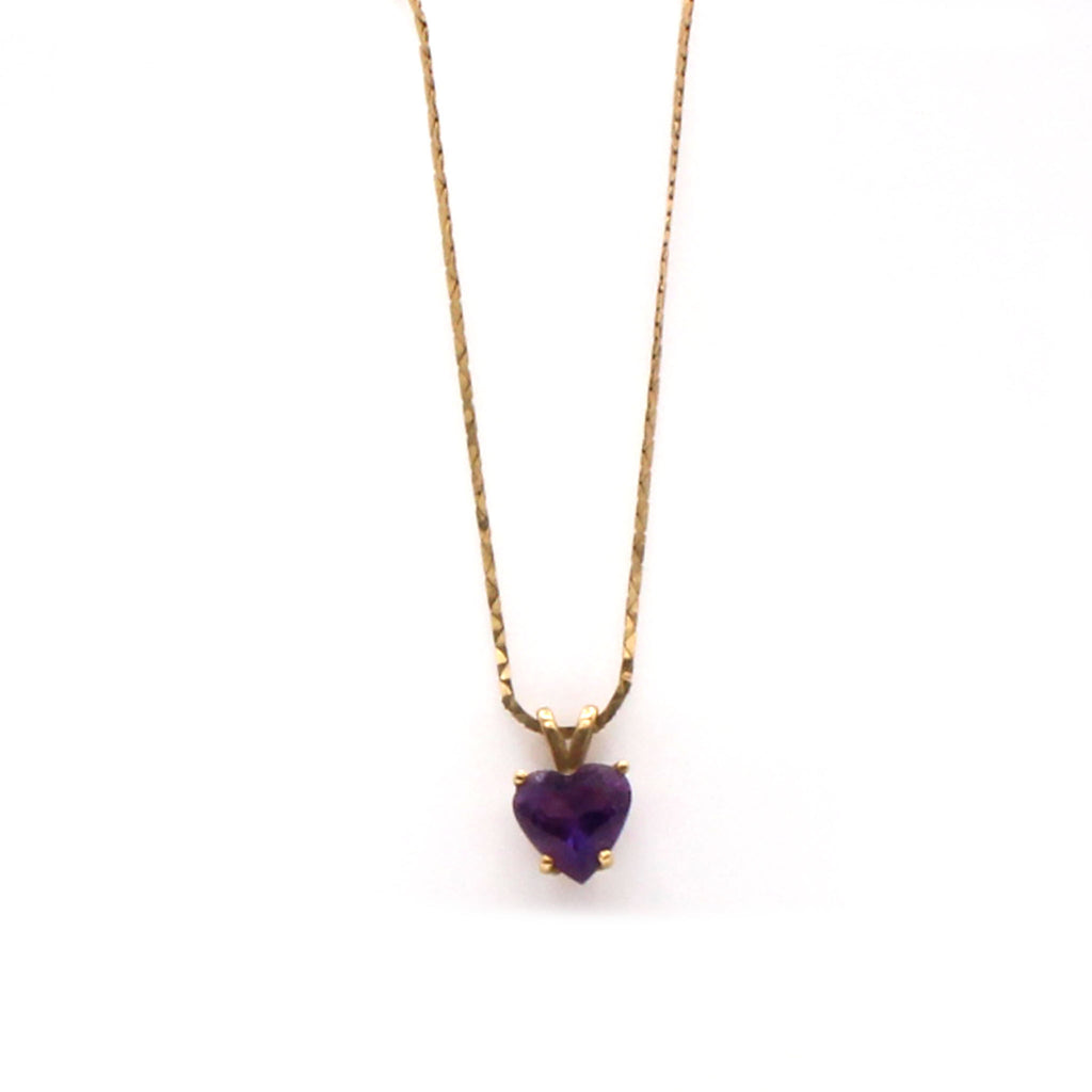 14k Yellow Gold Heart Amethyst Necklace 16 Inches