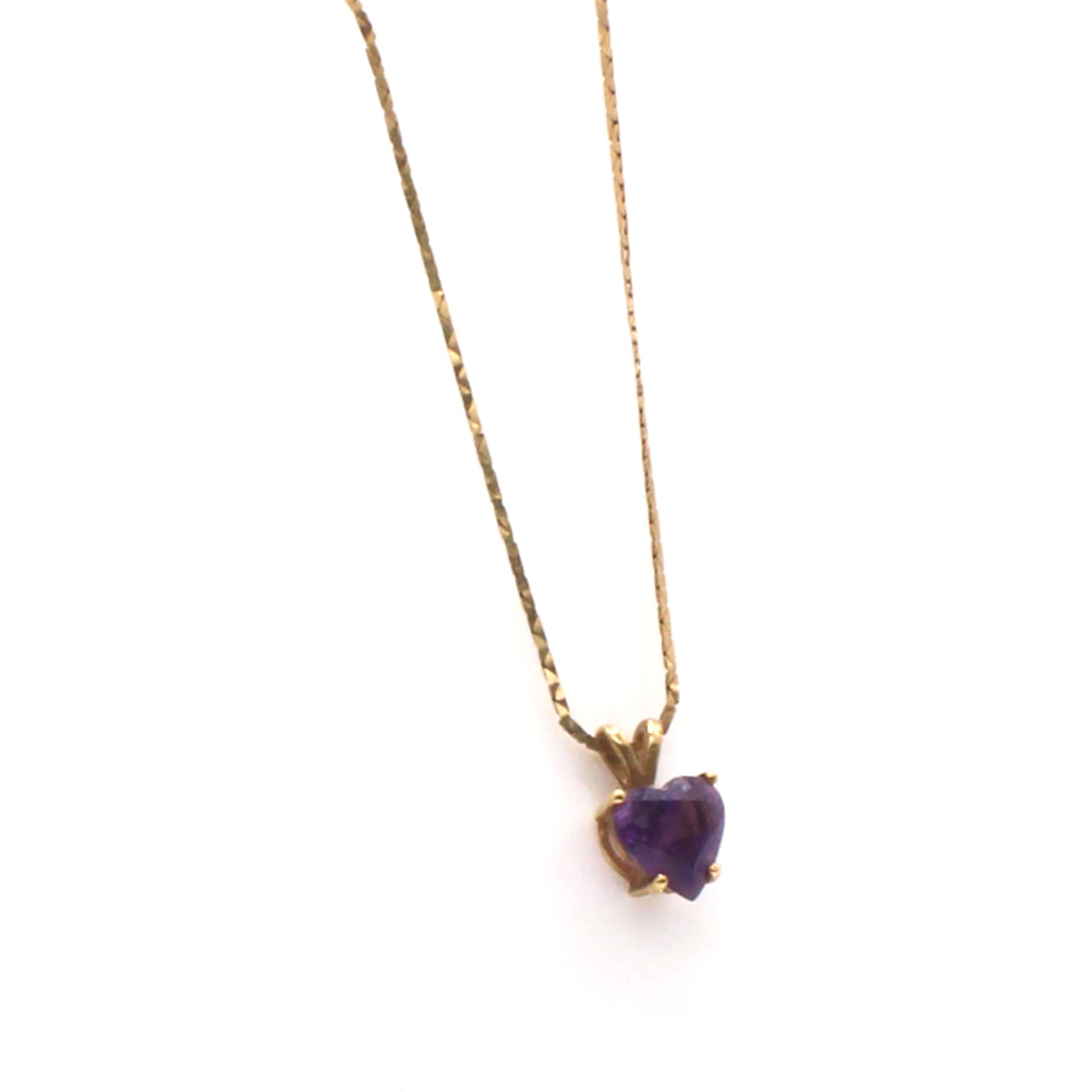 14k Yellow Gold Heart Amethyst Necklace 16 Inches