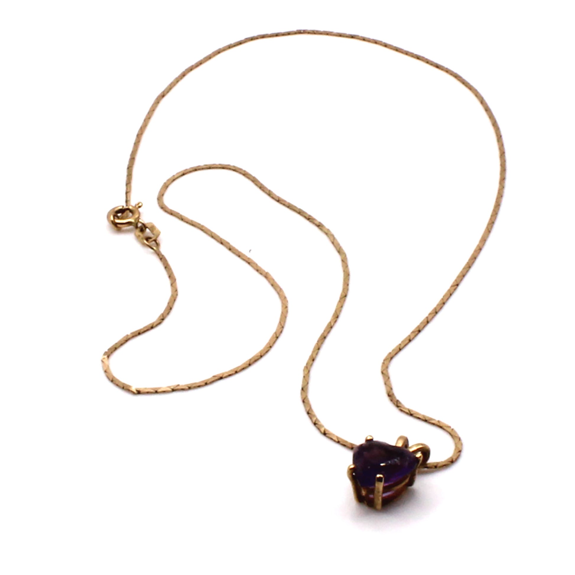 14k Yellow Gold Heart Amethyst Necklace 16 Inches