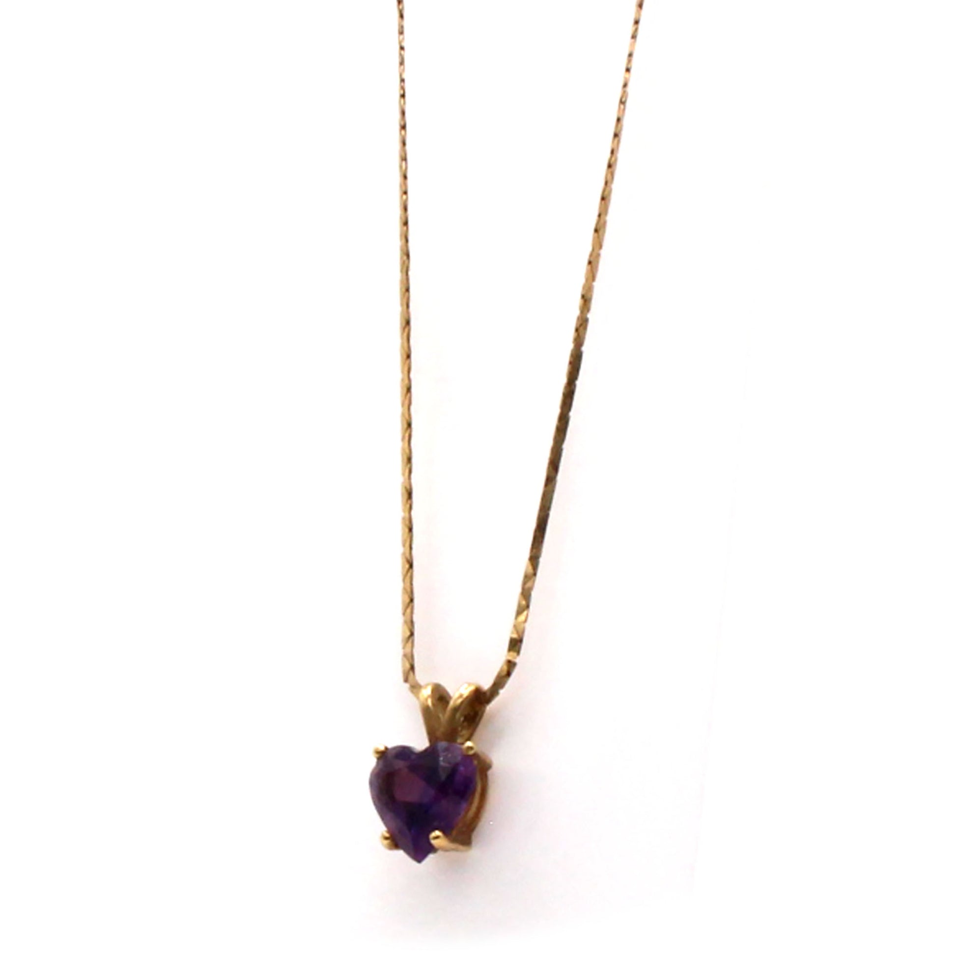 14k Yellow Gold Heart Amethyst Necklace 16 Inches