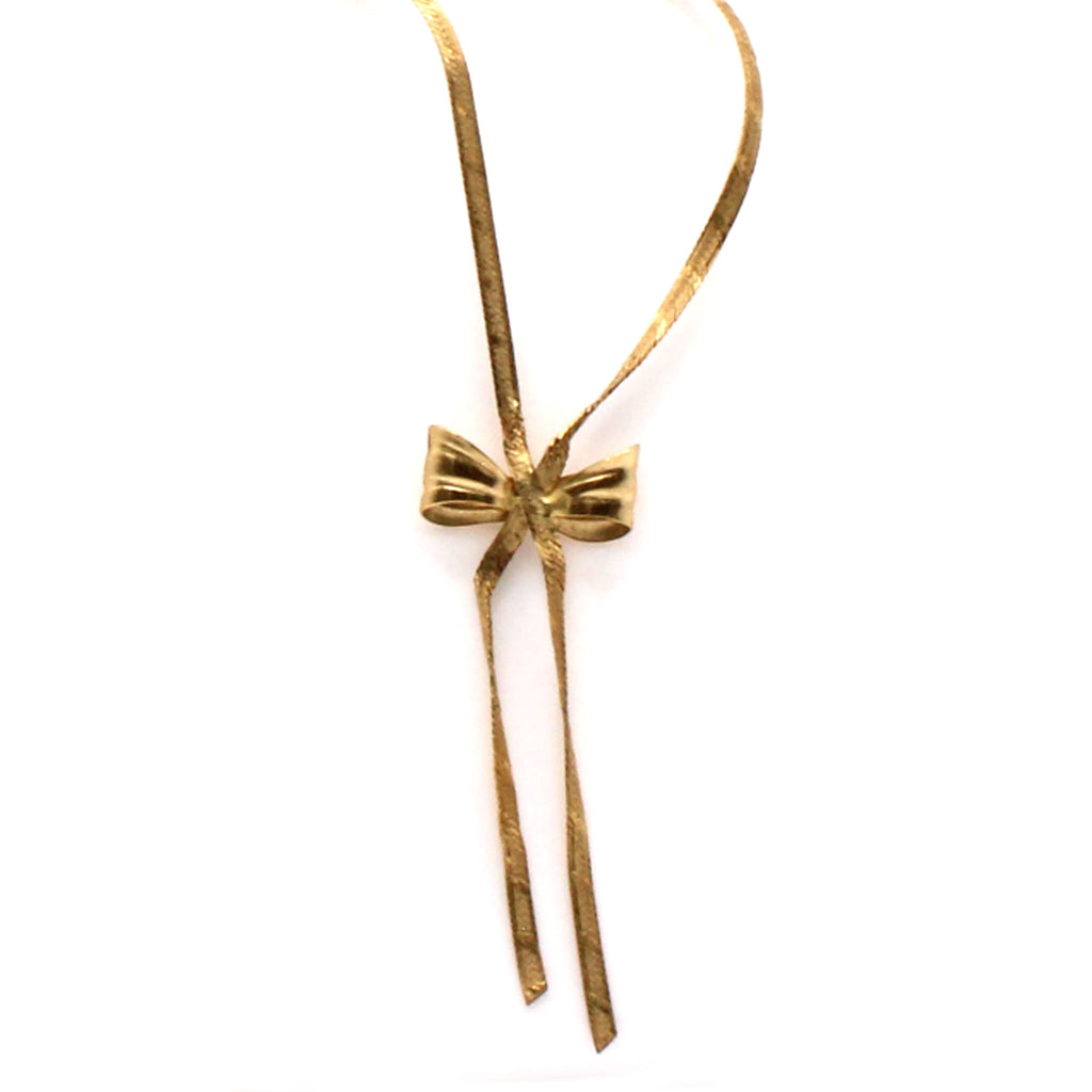 14k Yellow Gold Bow Necklace 15.5 Inches