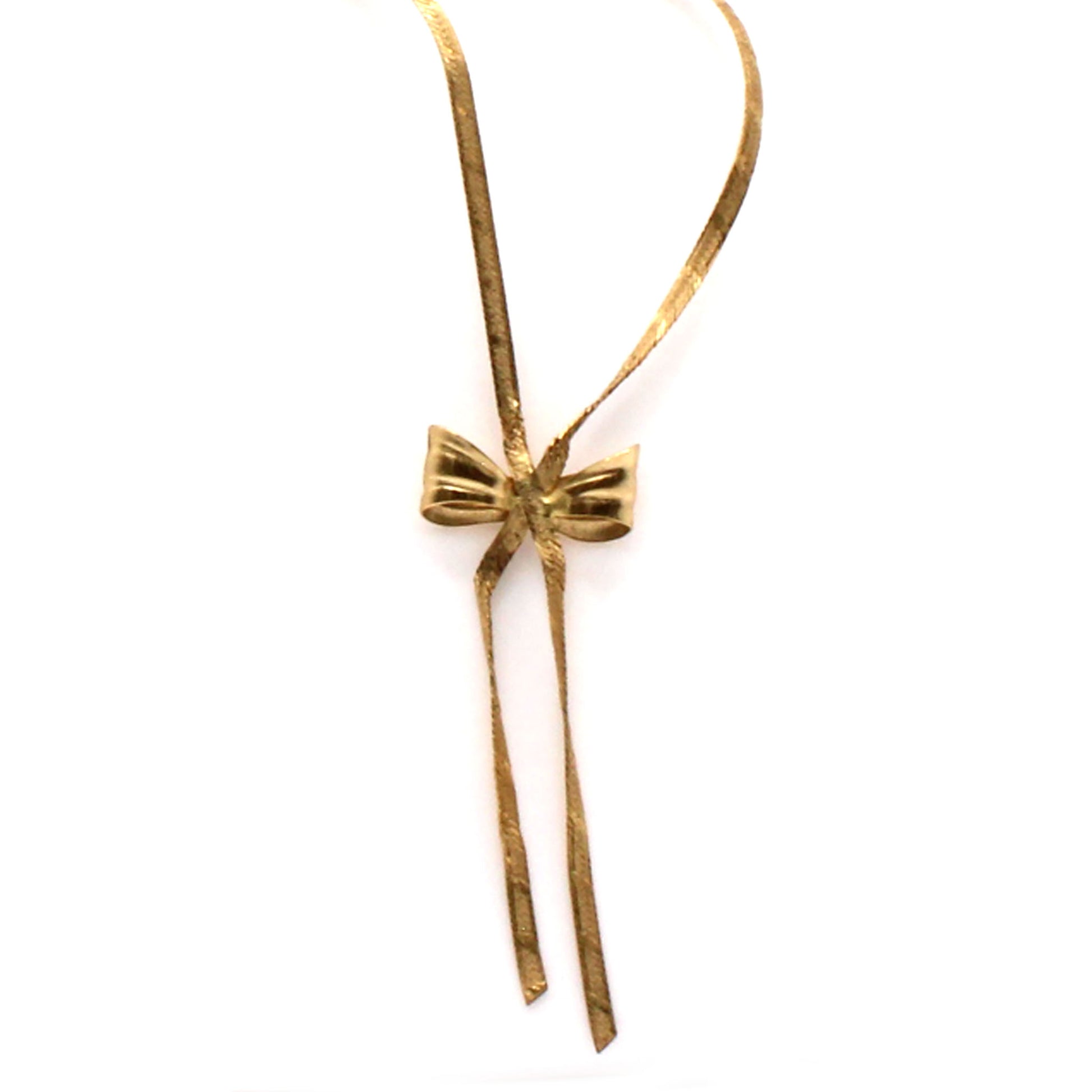 14k Yellow Gold Bow Necklace 15.5 Inches