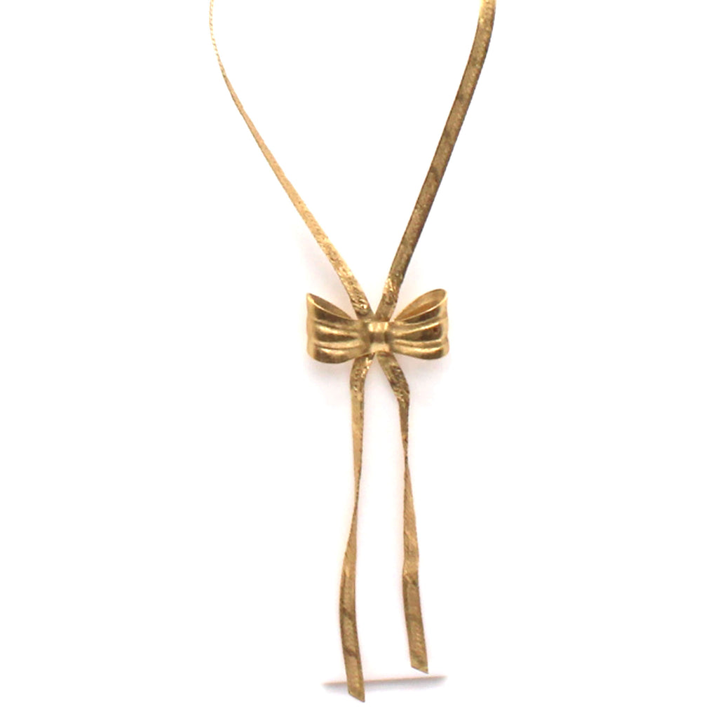 14k Yellow Gold Bow Necklace 15.5 Inches