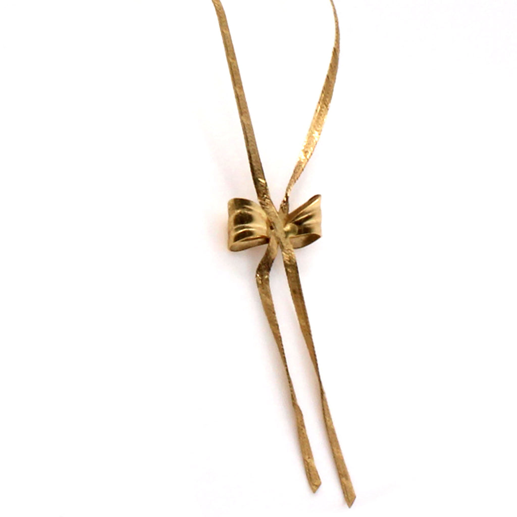 14k Yellow Gold Bow Necklace 15.5 Inches