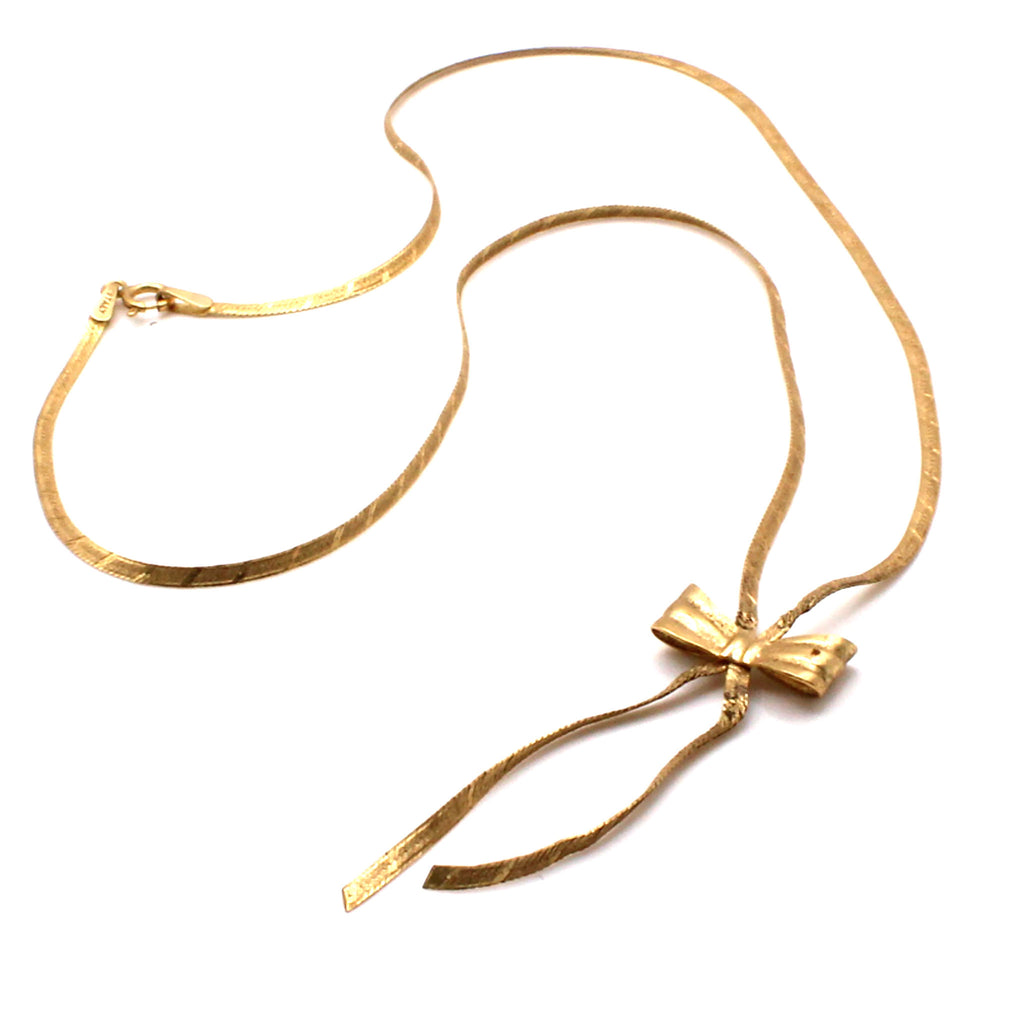 14k Yellow Gold Bow Necklace 15.5 Inches