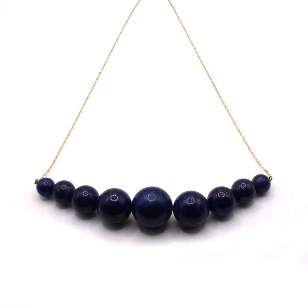 14k Yellow Gold Beaded Lapis Necklace 20 Inches