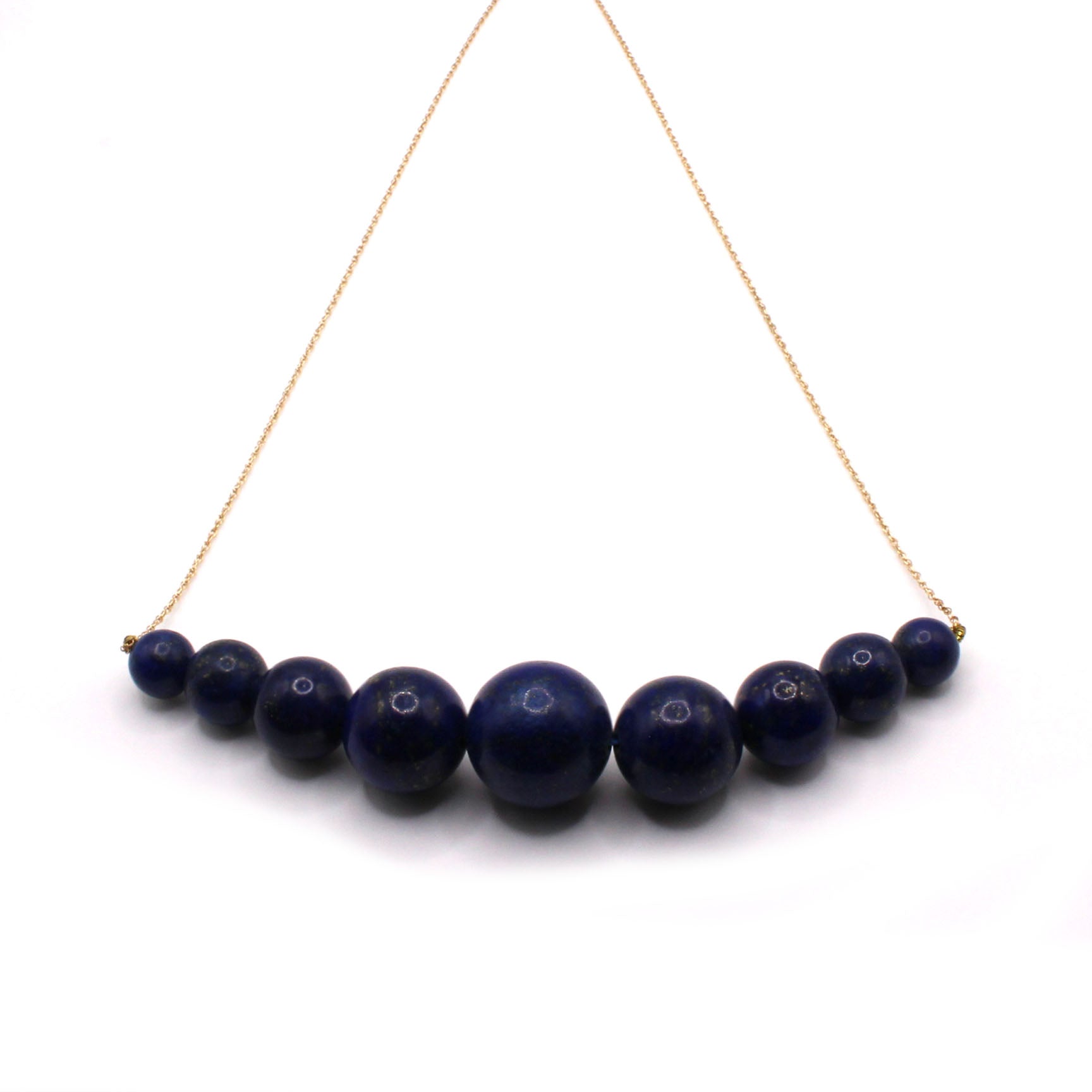 14k Yellow Gold Beaded Lapis Necklace 20 Inches
