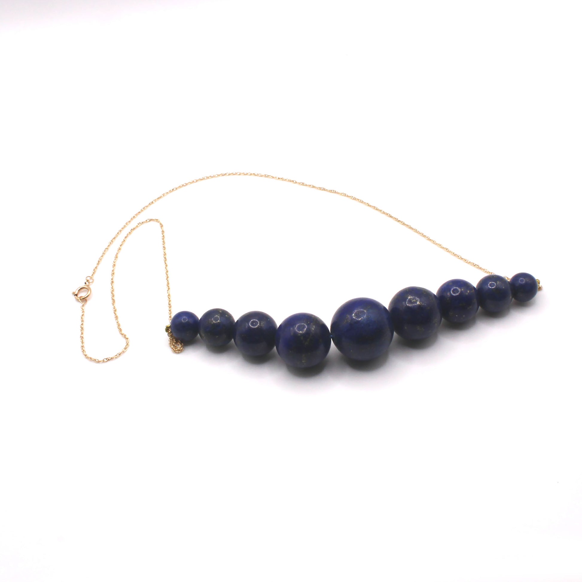 14k Yellow Gold Beaded Lapis Necklace 20 Inches