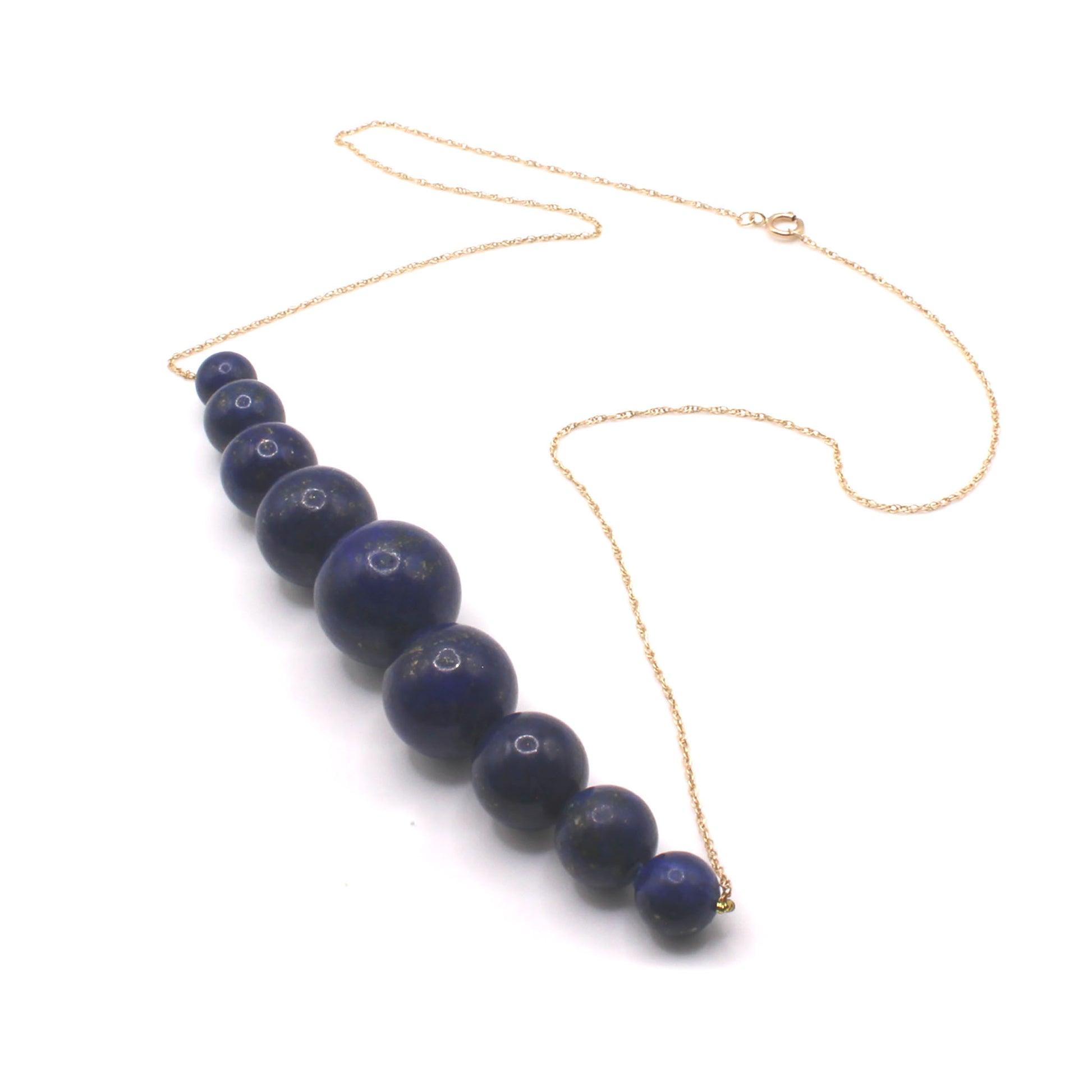 14k Yellow Gold Beaded Lapis Necklace 20 Inches