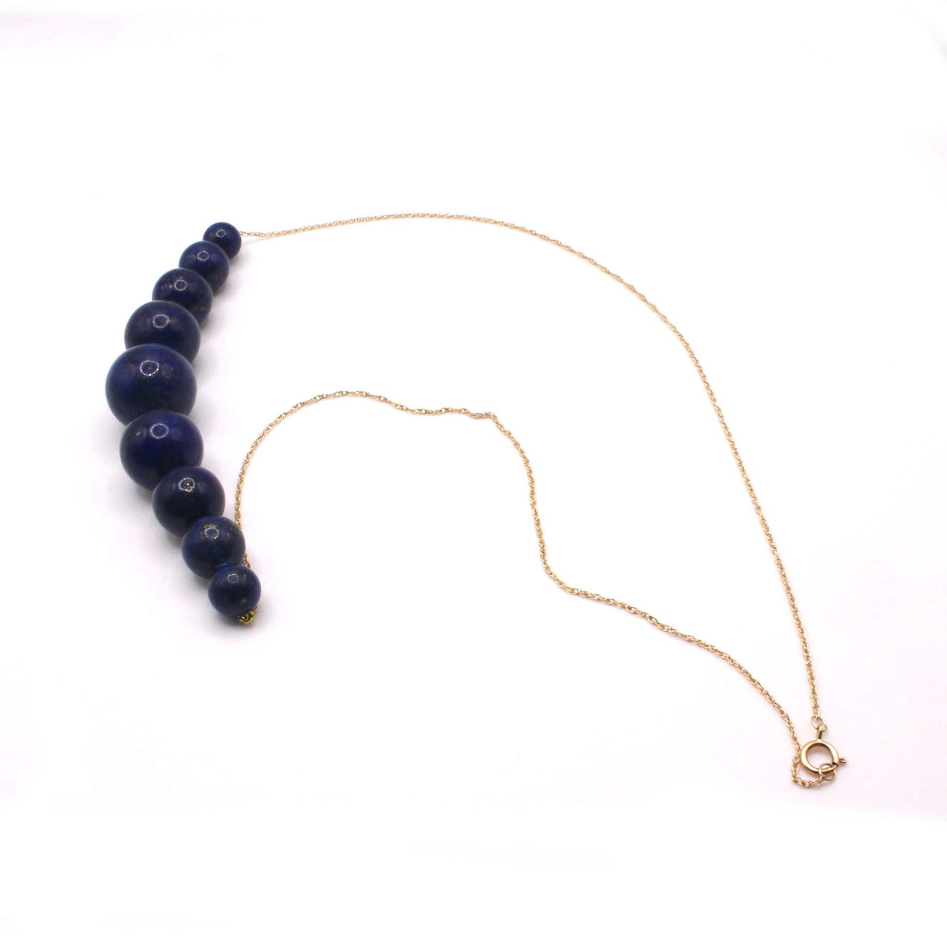 14k Yellow Gold Beaded Lapis Necklace 20 Inches