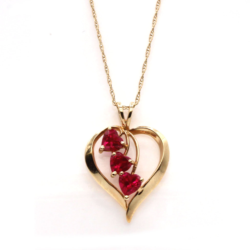 10k Yellow Gold Pink Sapphire Heart Pendant with 14k Gold Necklace 18 Inches