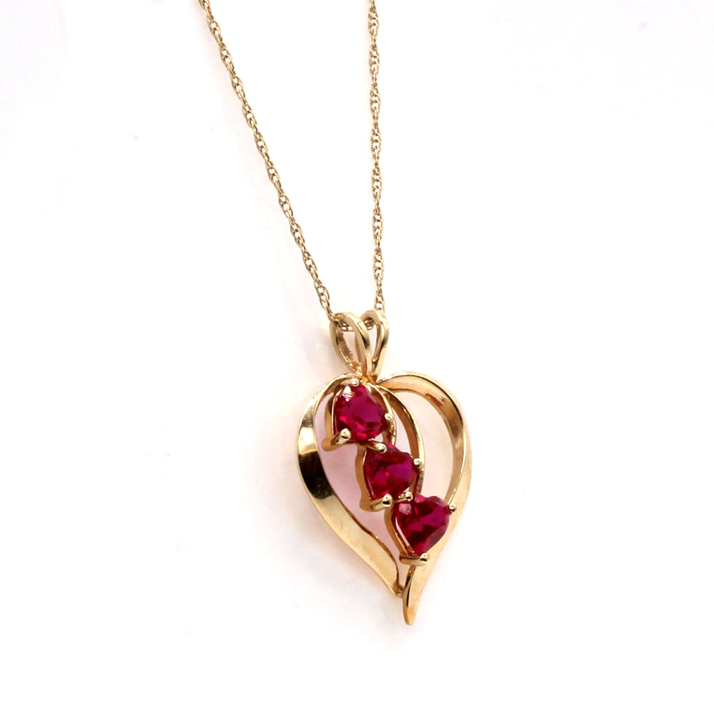 10k Yellow Gold Pink Sapphire Heart Pendant with 14k Gold Necklace 18 Inches