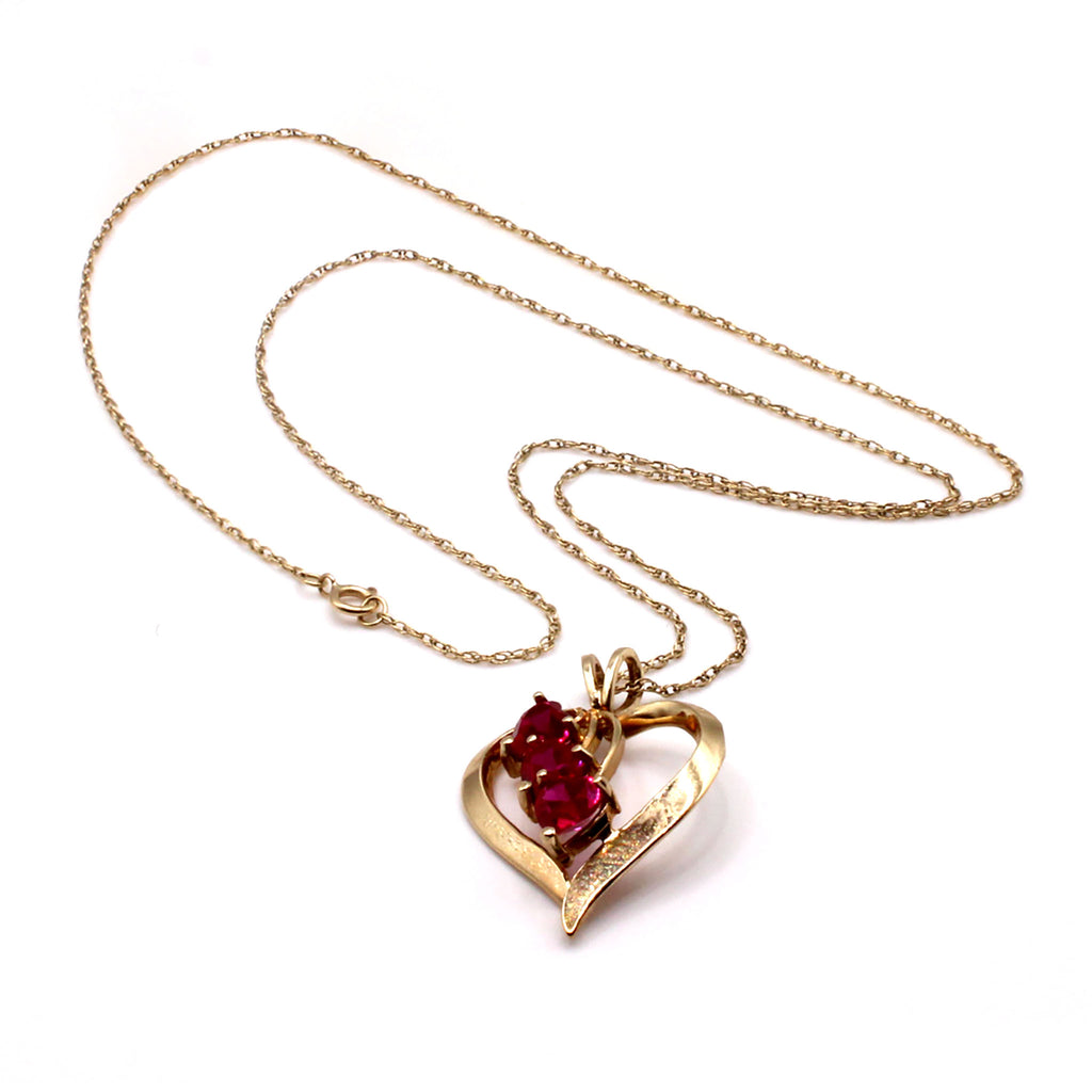 10k Yellow Gold Pink Sapphire Heart Pendant with 14k Gold Necklace 18 Inches