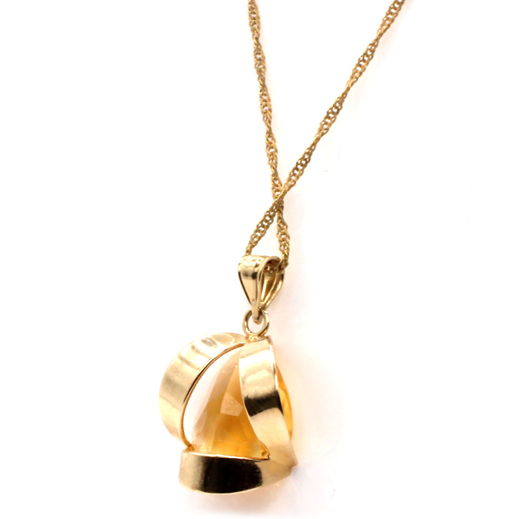 14k Yellow Gold Pear Citrine Solitaire Necklace 18 Inches