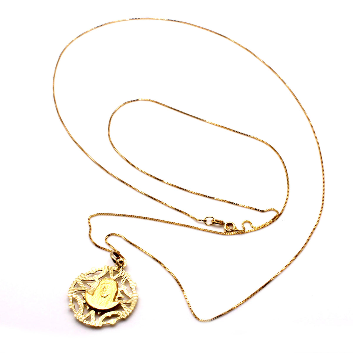 14k Yellow Gold Religious Round Shaped Necklace 30 Inches