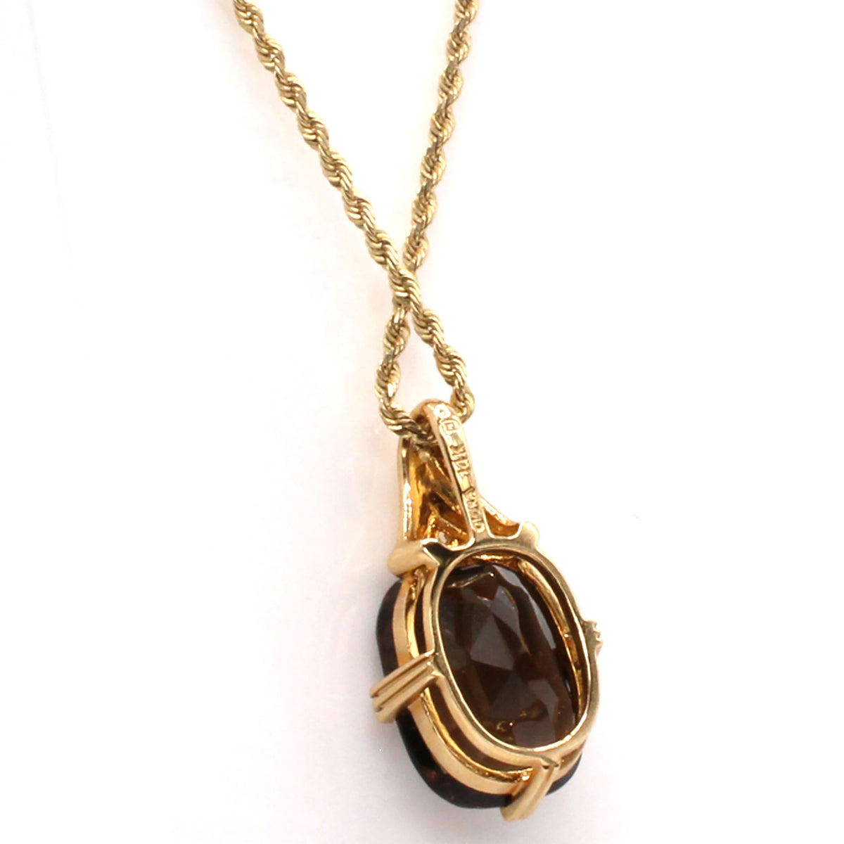 14k Yellow Gold Cushion Cut Smokey Topaz Solitaire Necklace 18 Inches