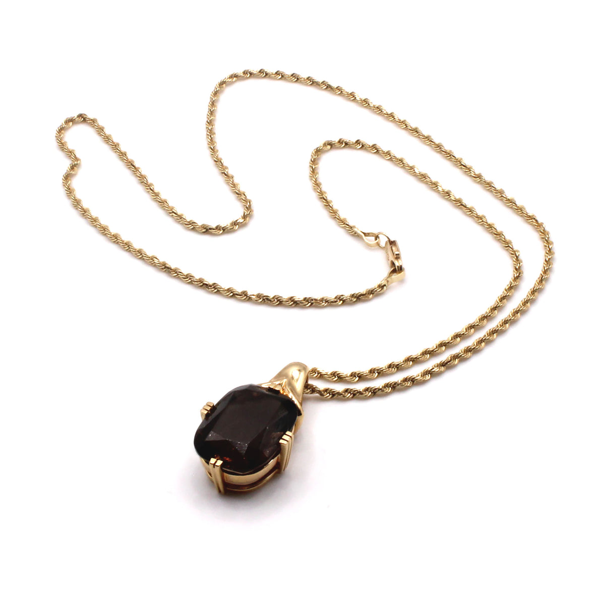 14k Yellow Gold Cushion Cut Smokey Topaz Solitaire Necklace 18 Inches