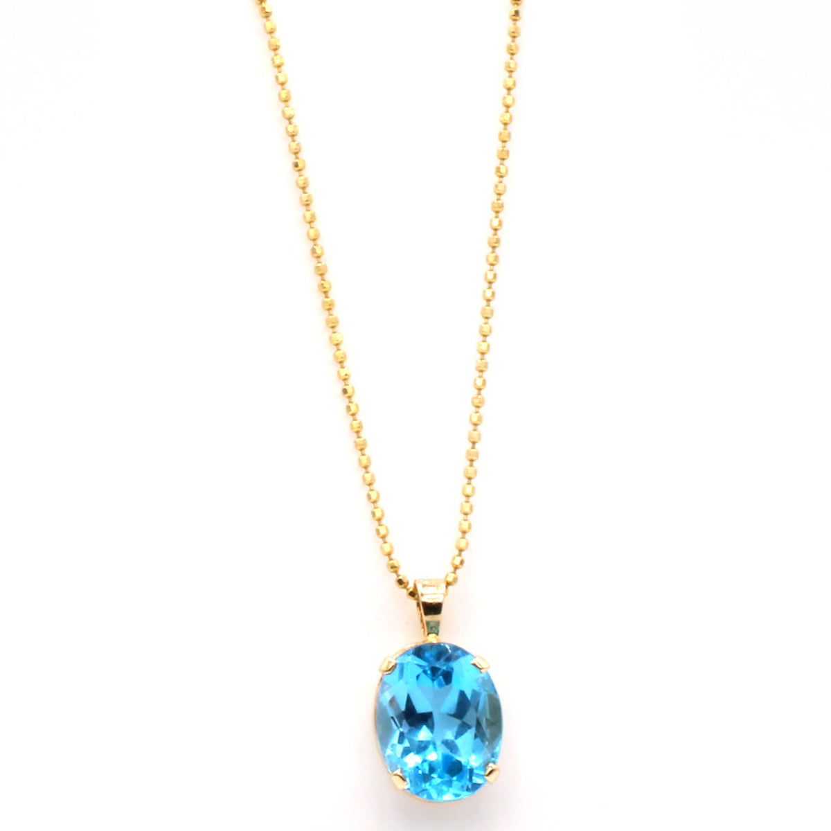 14k Yellow Gold Oval Blue Topaz Solitaire Necklace 18 Inches