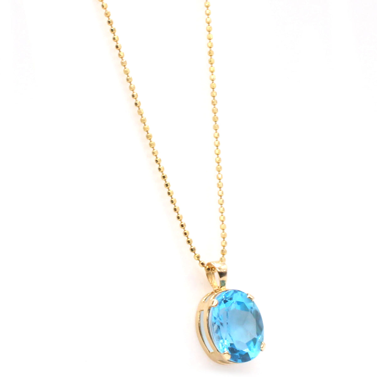 14k Yellow Gold Oval Blue Topaz Solitaire Necklace 18 Inches