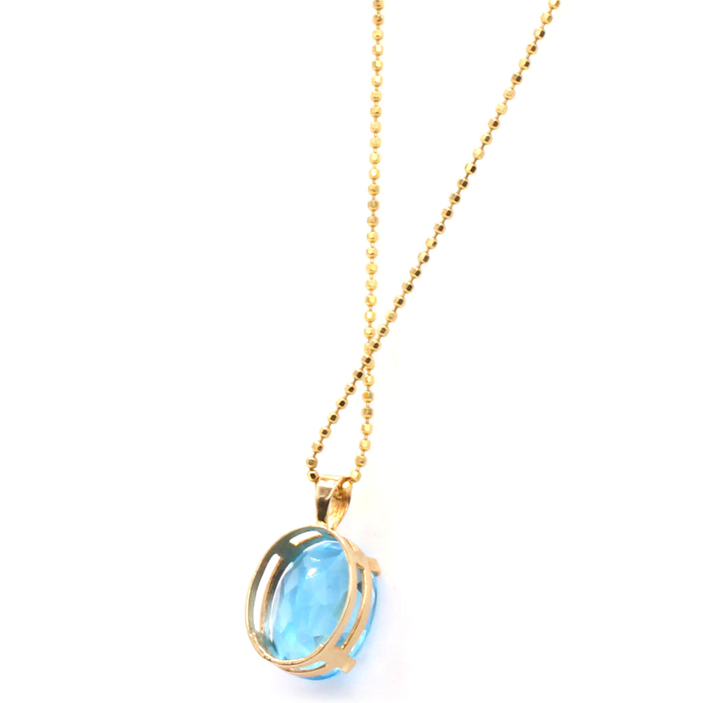 14k Yellow Gold Oval Blue Topaz Solitaire Necklace 18 Inches