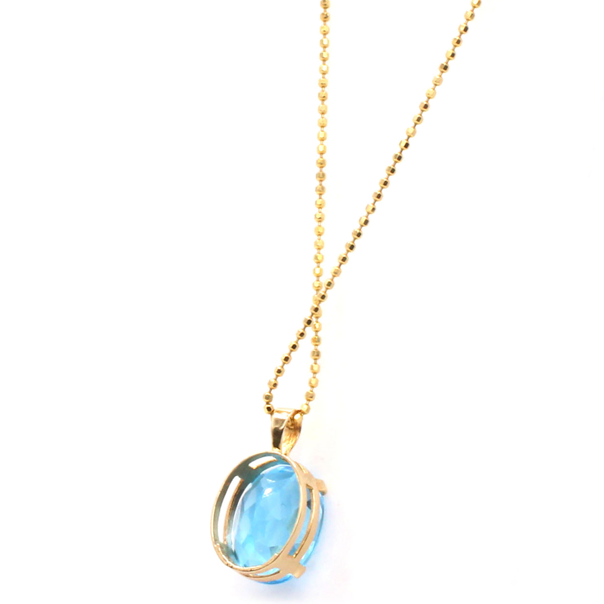 14k Yellow Gold Oval Blue Topaz Solitaire Necklace 18 Inches