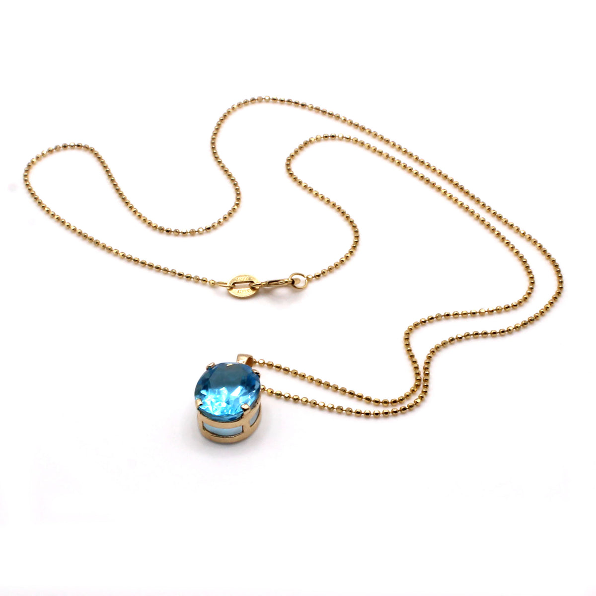 14k Yellow Gold Oval Blue Topaz Solitaire Necklace 18 Inches