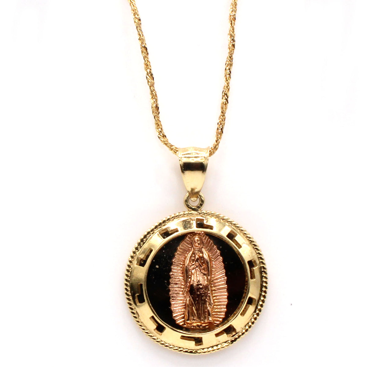 14k Yellow Gold and Rose Gold Religious Round Shaped Necklace 21.5 Inches