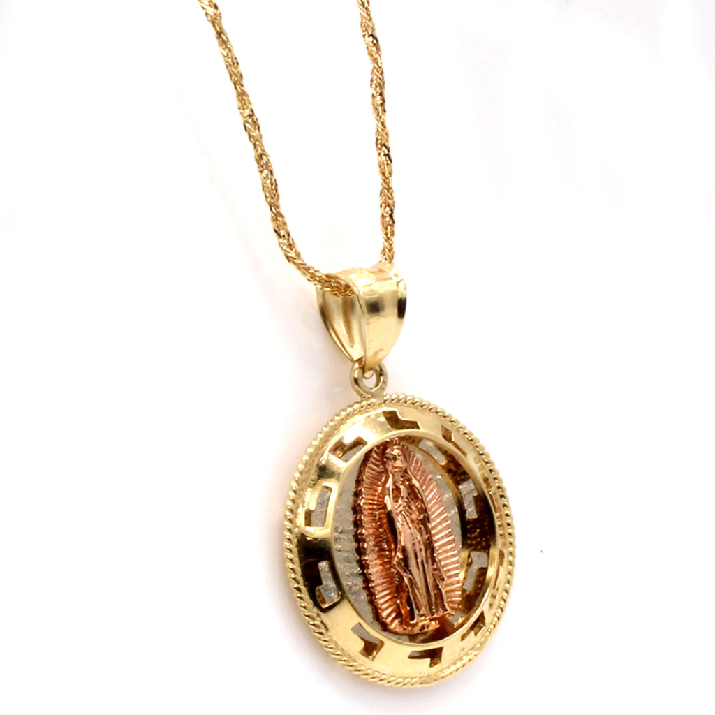 14k Yellow Gold and Rose Gold Religious Round Shaped Necklace 21.5 Inches