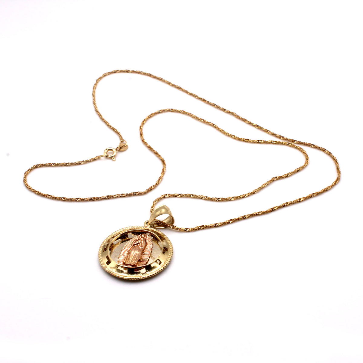 14k Yellow Gold and Rose Gold Religious Round Shaped Necklace 21.5 Inches