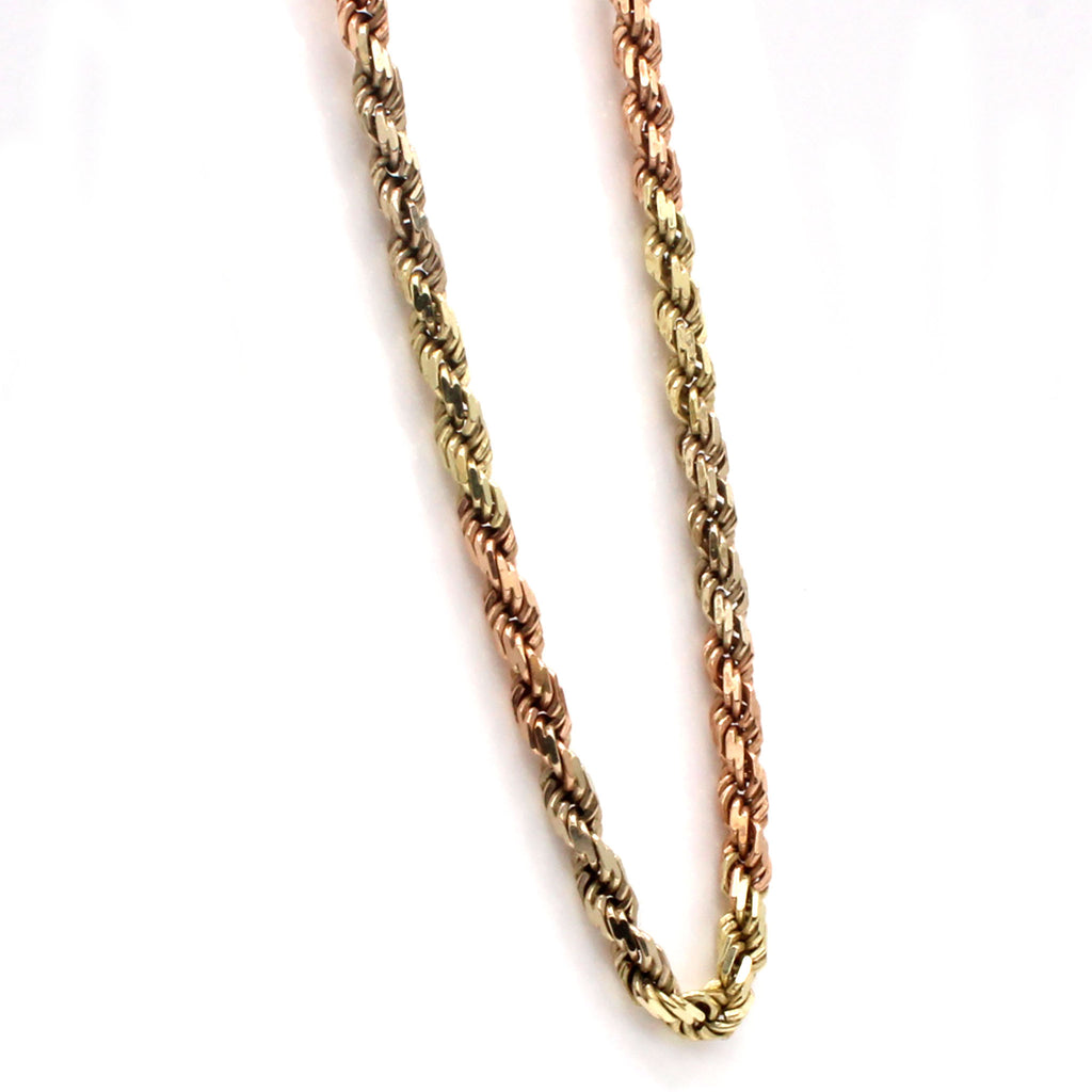 14k Yellow and Rose Gold Rope Chain Necklace 18 Inches