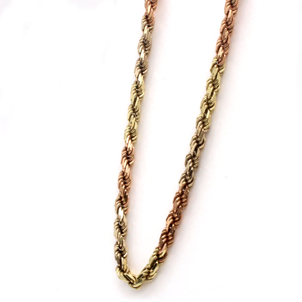 14k Yellow and Rose Gold Rope Chain Necklace 18 Inches