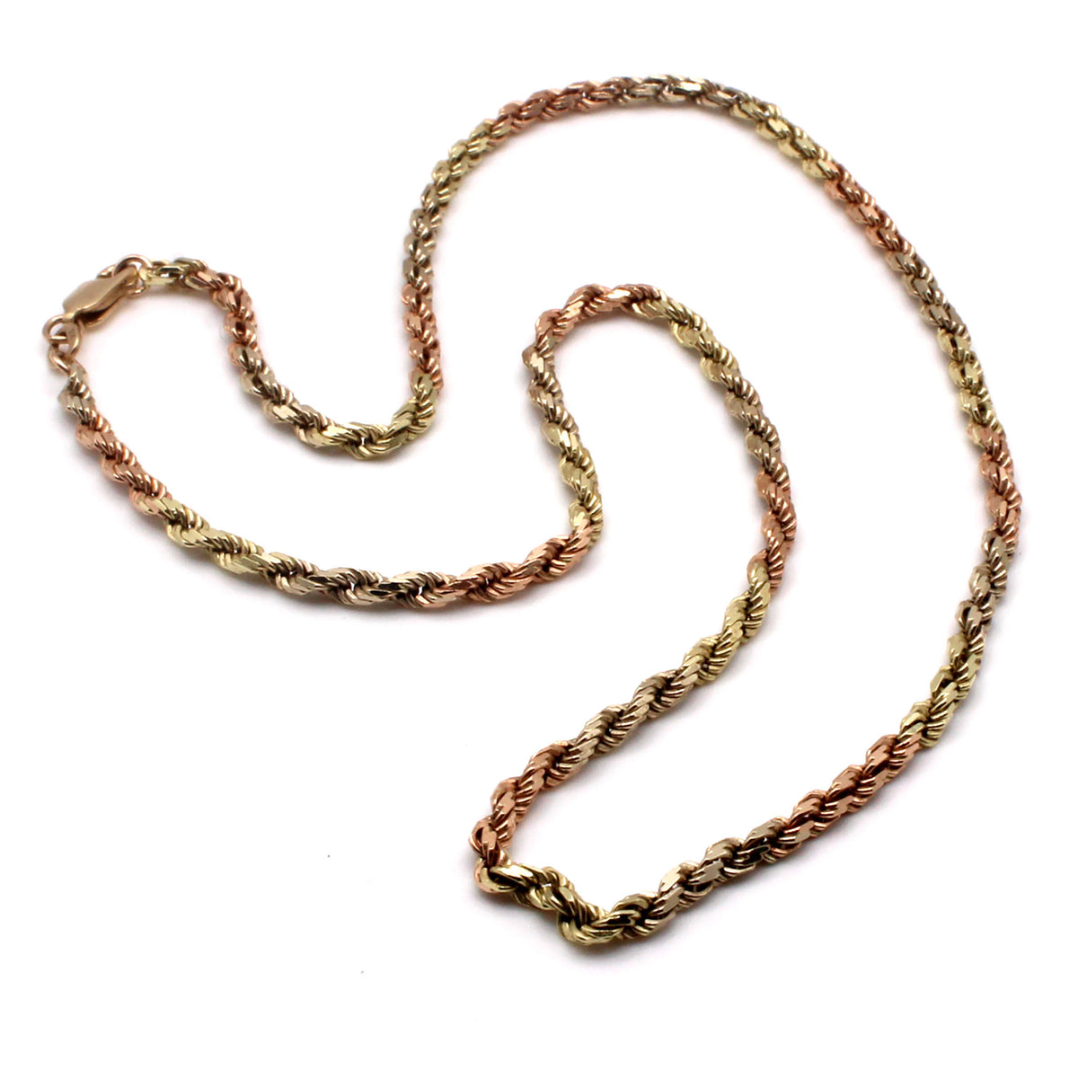 14k Yellow and Rose Gold Rope Chain Necklace 18 Inches