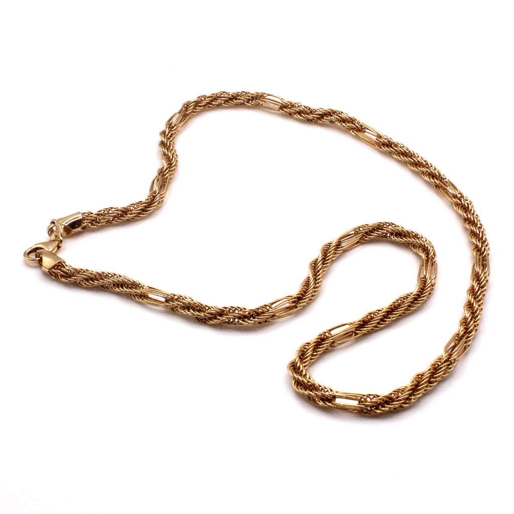 14k Yellow Gold Rope Braided Link Chain Necklace 17.75 Inches