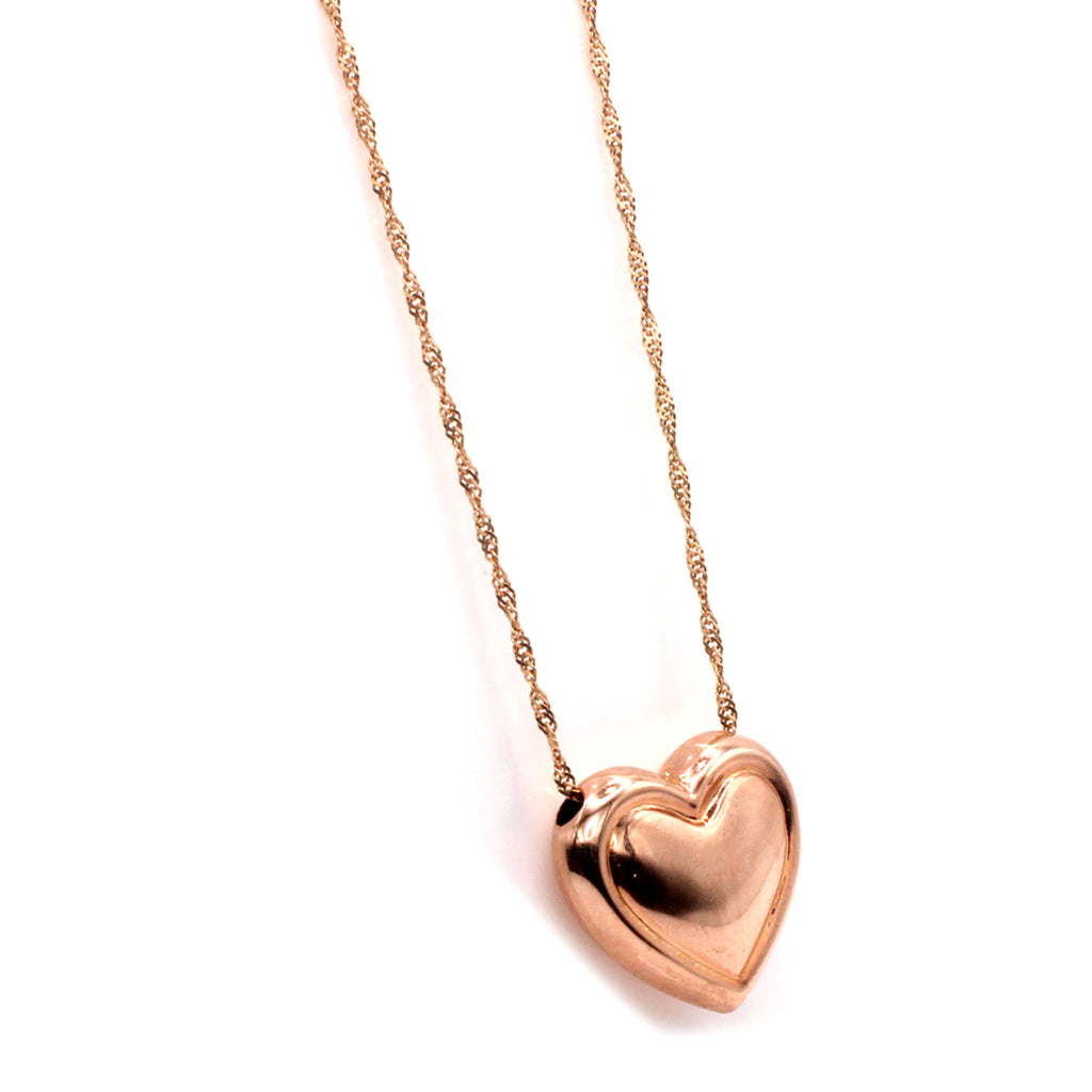 14k Rose Gold Heart Pendant Necklace 17 Inches