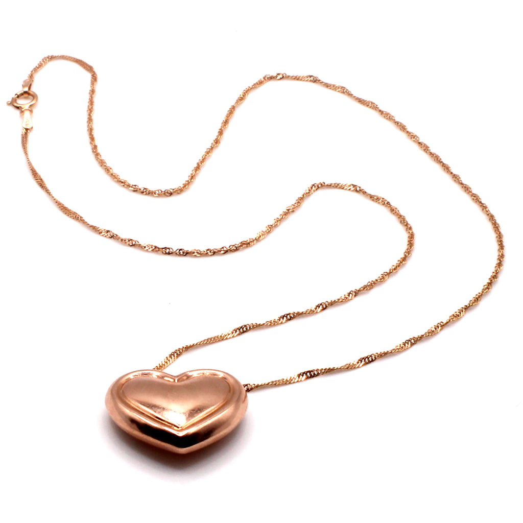 14k Rose Gold Heart Pendant Necklace 17 Inches