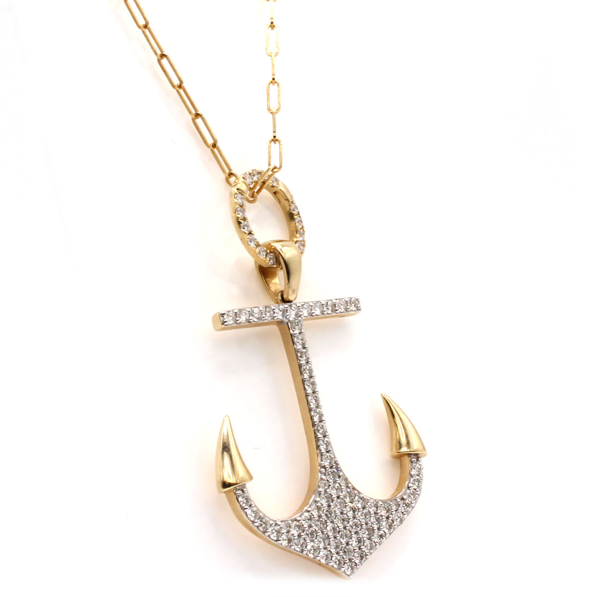14k Yellow Gold Diamond Anchor Necklace 18 Inches