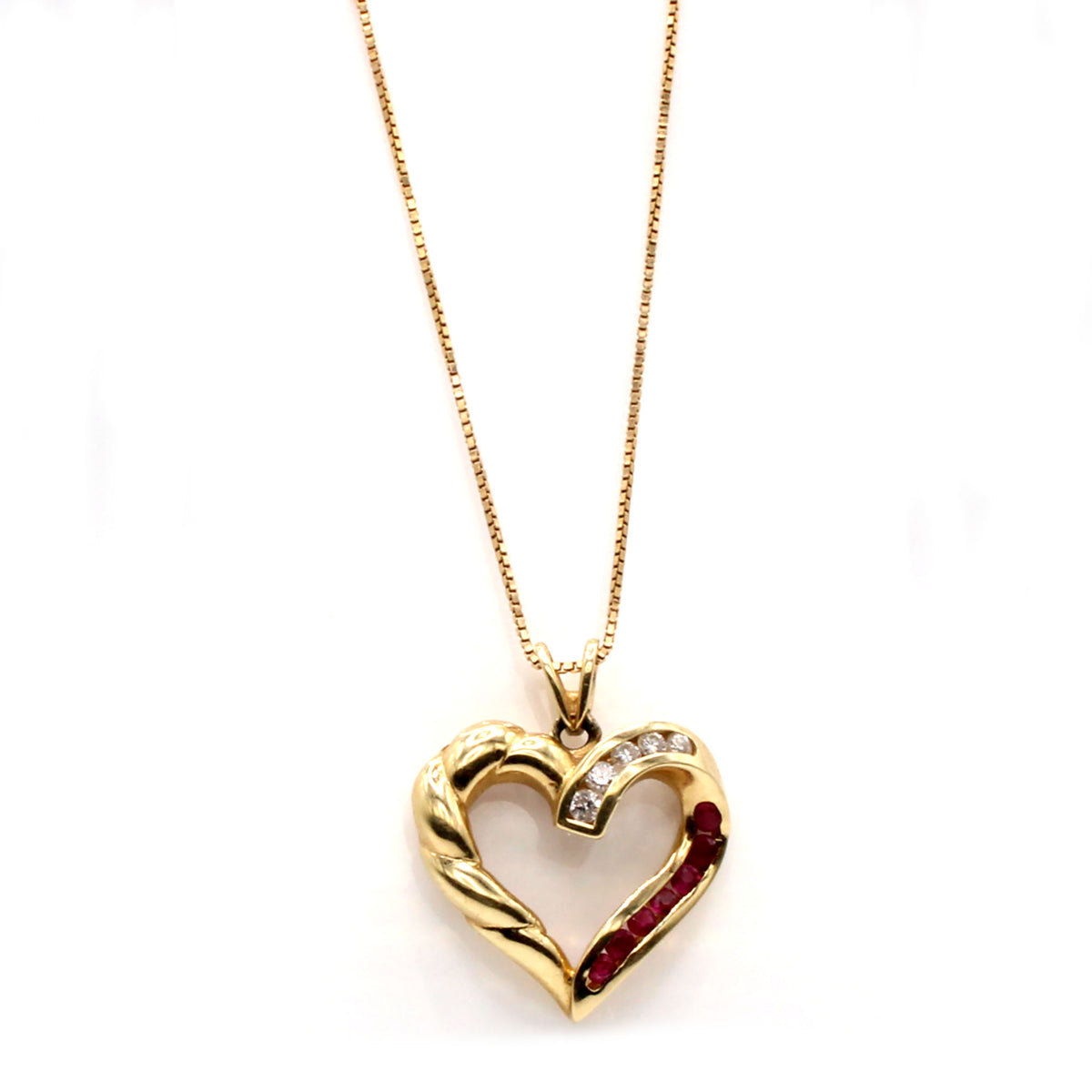 14k Yellow Gold Diamond and Ruby Heart Necklace 19 Inches