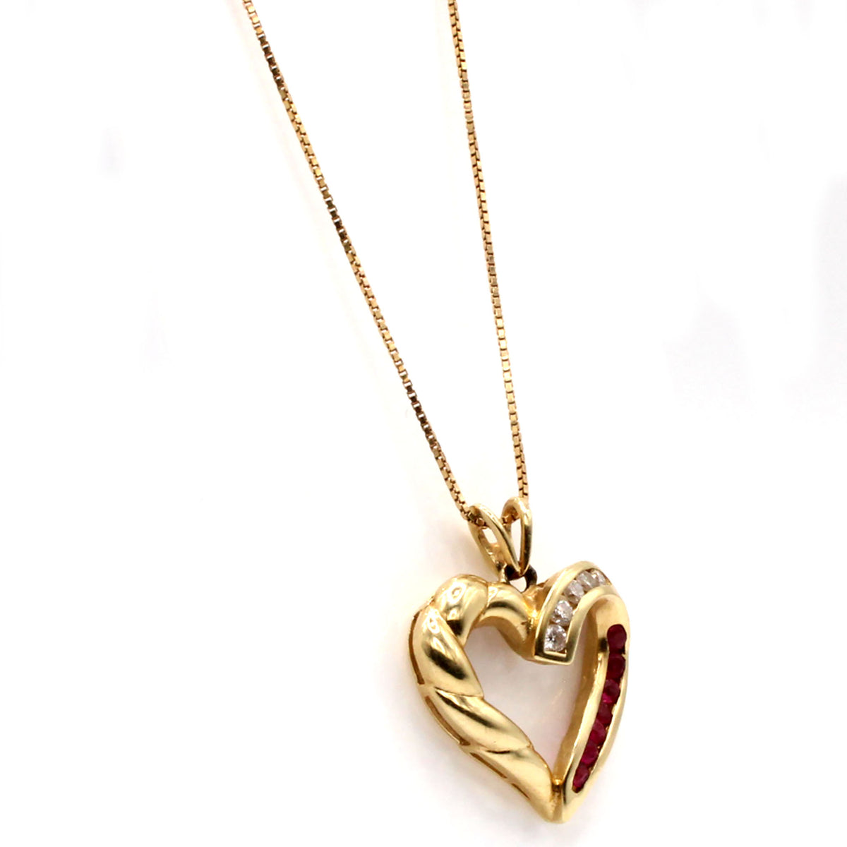 14k Yellow Gold Diamond and Ruby Heart Necklace 19 Inches