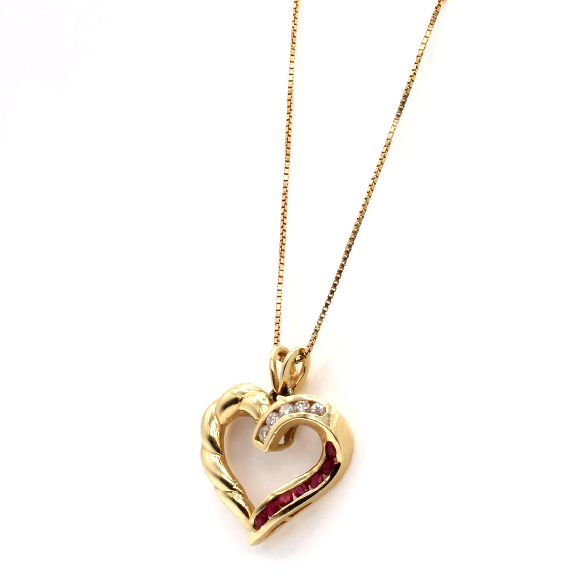 14k Yellow Gold Diamond and Ruby Heart Necklace 19 Inches