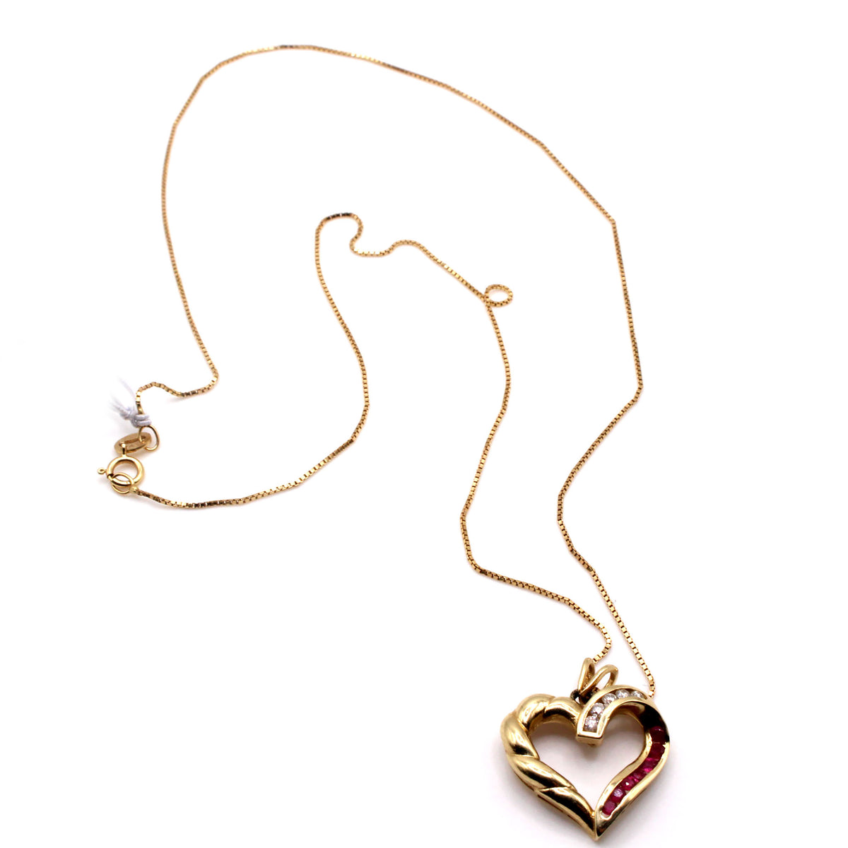 14k Yellow Gold Diamond and Ruby Heart Necklace 19 Inches