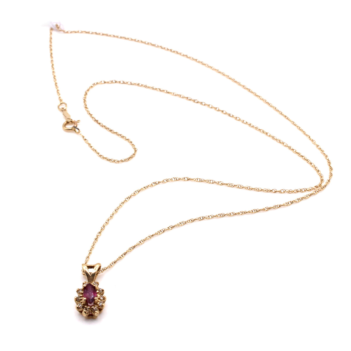 14k Yellow Gold Ruby and Diamond Cluster Pendant Necklace 18 Inches