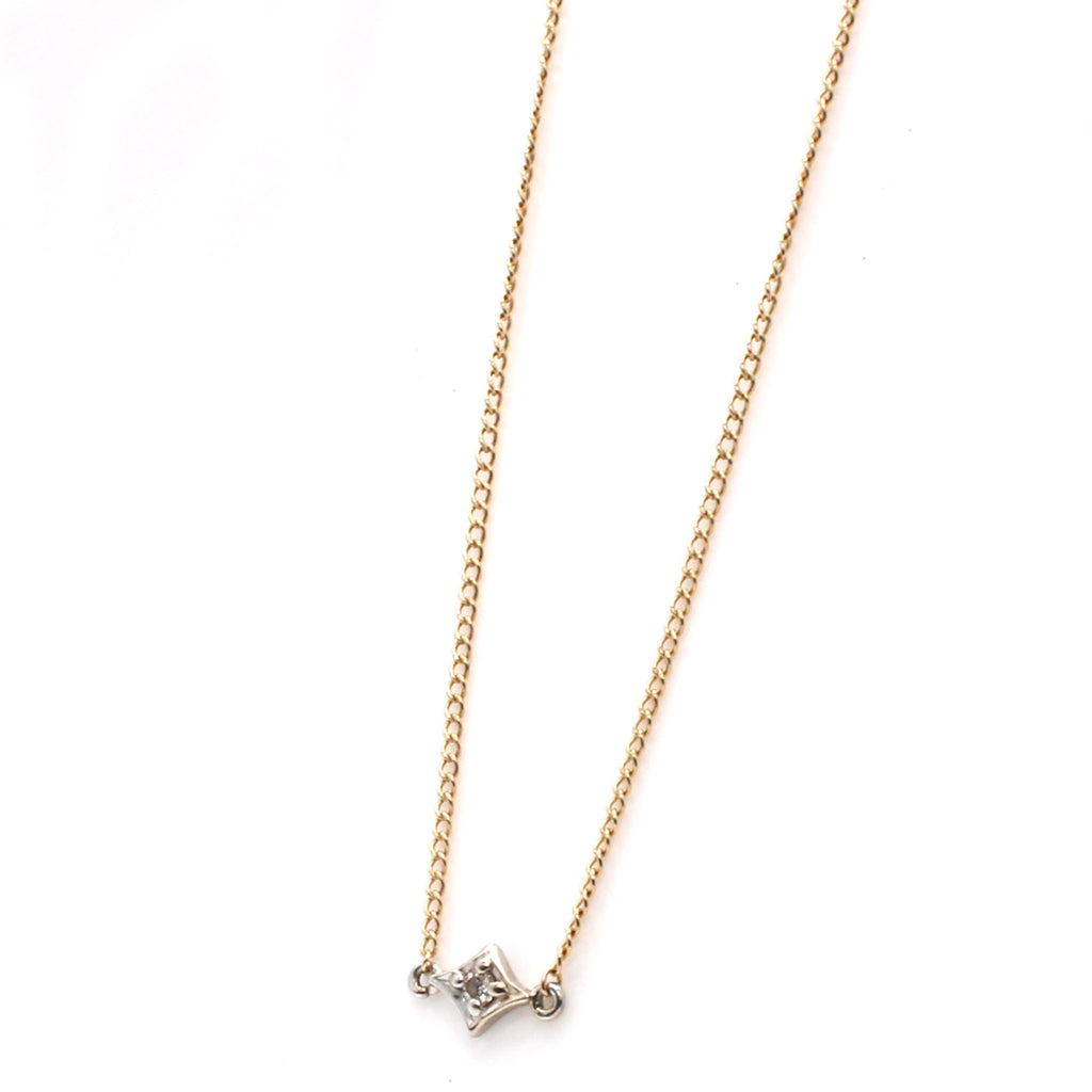 14k Yellow Gold Solitaire Diamond Circle Link Necklace 15 Inches