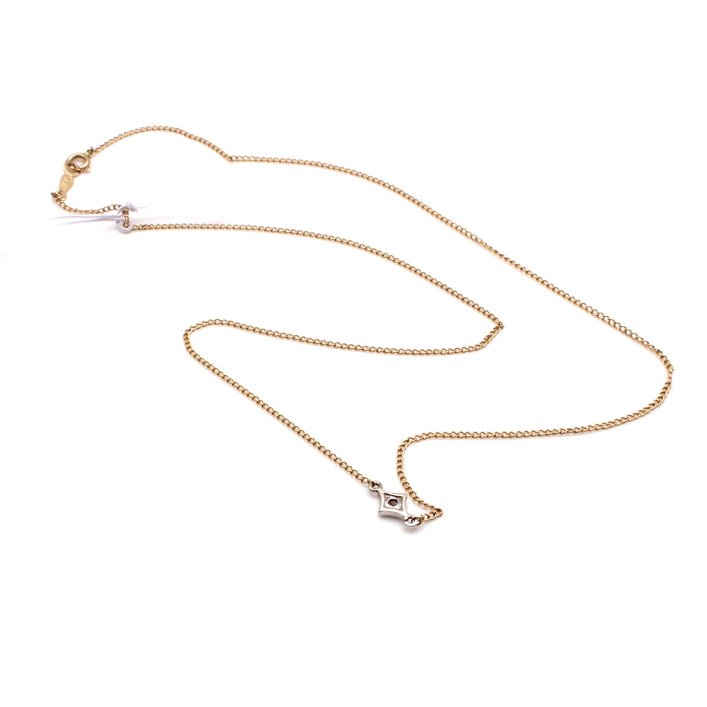 14k Yellow Gold Solitaire Diamond Circle Link Necklace 15 Inches