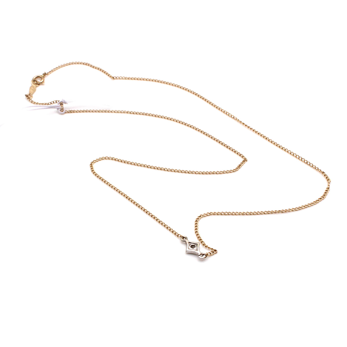 14k Yellow Gold Solitaire Diamond Circle Link Necklace 15 Inches