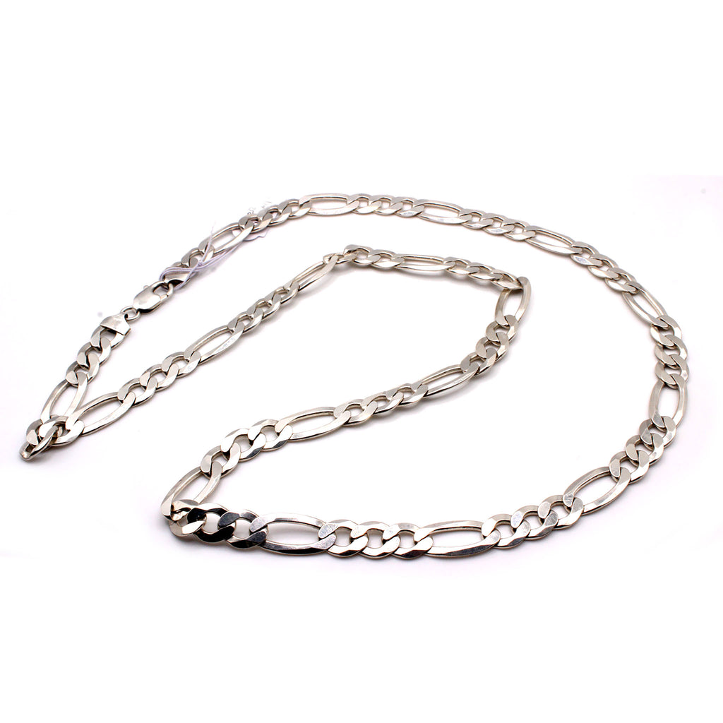 Sterling Silver Figaro Chain Necklace 30 Inches